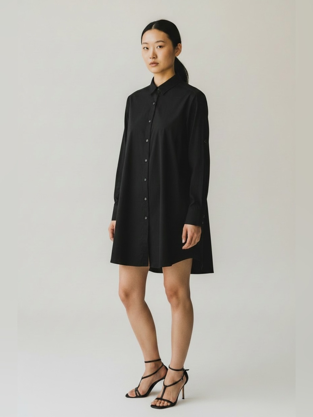 Lafayette 148 black button up shirt dress 14 minimal old money quiet luxury xl